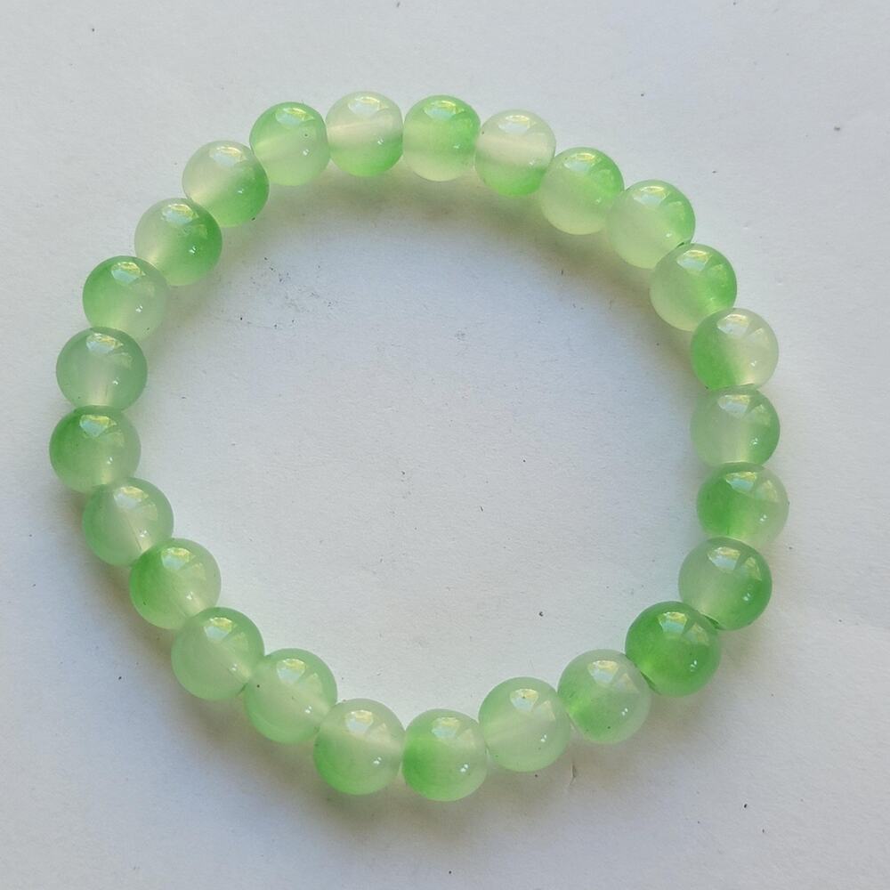 Green Beaded Stretch Bracelet Round Beads Elastic Fashion Jewelry 7in Gift